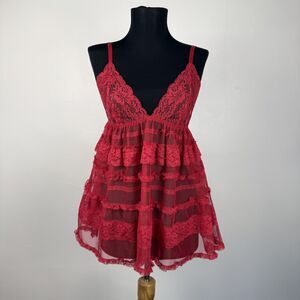 Victoria’s Secret Red Lace Babydoll Lingerie Nightie Slip Size Small